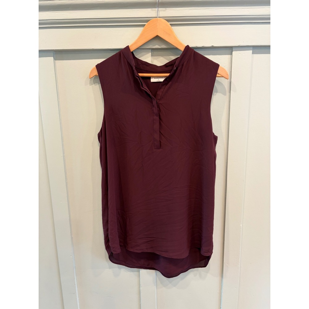 Aritzia Babaton Burgundy Sleeveless Split Neck Blouse Tunic Top Medium